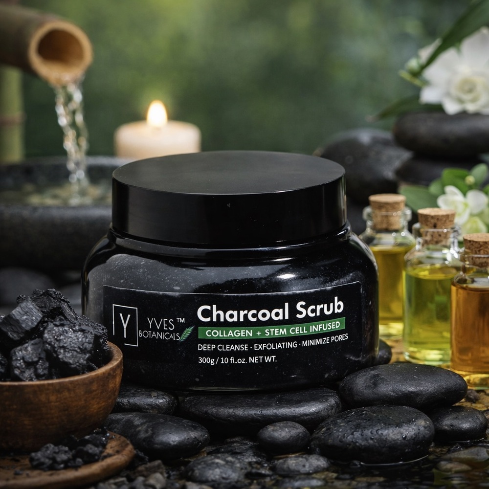 Charcoal Body Scrub: 4 in 1: Exfoliate Detoxify Firm. Smooth Nourish Skin - NEW